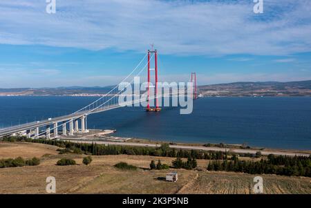 Neue Brücke, die zwei Kontinente verbindet 1915 canakkale-Brücke (dardanelles-Brücke), Canakkale, Türkei Stockfoto