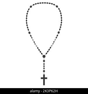 Rosenkranz Perlen Silhouette. Gebetsschmuck für Meditation. Katholischer Kaplet mit Kreuz. Religionssymbol. Vektorgrafik. Stock Vektor