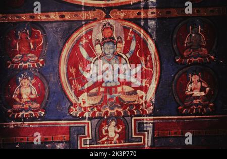 Alchi Kloster, Leh Bezirk Ladakh, Indien, Dukhang. 11. Jahrhundert. Detail: Form von Manjushri. Stockfoto