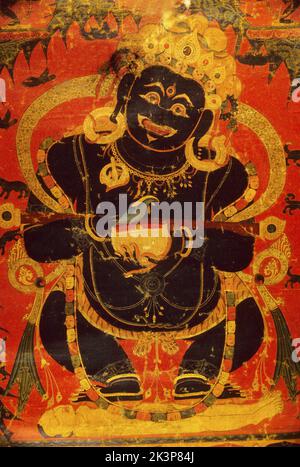 Thangka, tibetisch-buddhistische Malerei, 16.. Jahrhundert, Mahakala Zentrum Tibetische Nepalesische Schule, gTsang Bezirk Stockfoto