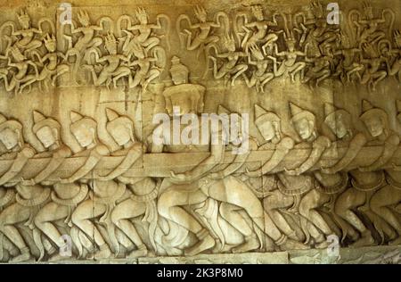 Kambodscha: Angkor Wat, East 1. Gallery, South Aisle, The Churning of the Sea of Milk, Shiva Stockfoto