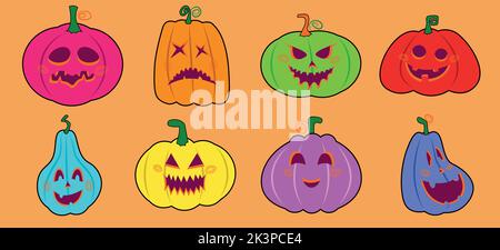 halloween bunte Kürbisse im Pack andi Illustration Stock Vektor