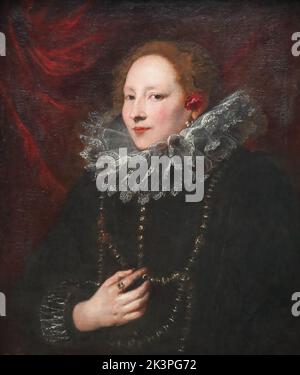 Porträt einer Frau vom flämischen Barockmaler Anthony van Dyck in der National Gallery, London, Großbritannien Stockfoto