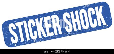 AUFKLEBER SCHOCK Text auf blauem grungy Stempel Zeichen geschrieben. Stockfoto