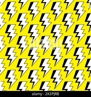 Blitzendes nahtloses Muster. Gelber Hintergrund mit elektrischen Blitzbolzen. Thunder Vektor-Muster, Tapete. Hintergrund des Bolzensymbols. Stock Vektor