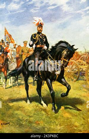 König George V. des Vereinigten Königreichs (1865-1936), Reign (1910-1936), zu Pferd, Reiterportrait Illustration von Christopher Clark, 1911 Stockfoto