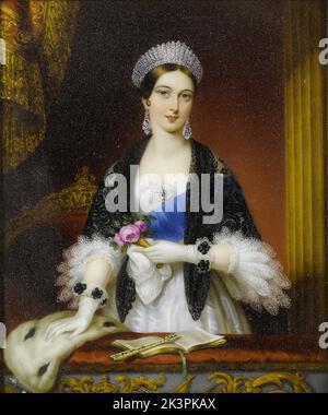 Königin Victoria (1819-1901), Königin von Großbritannien und Irland (1837-1901) am Theater, Porträtminiatur auf Porzellan von Sophie Liénard nach Edmund Thomas Parris, 1842-1845 Stockfoto