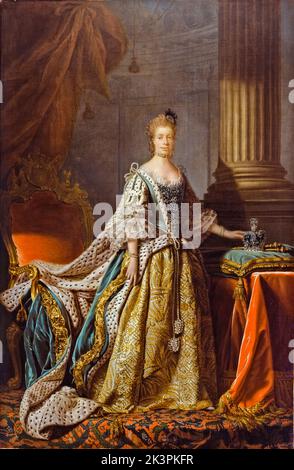 Königin Charlotte von Mecklenburg-Strelitz (1744-1818), Königin Consort des Vereinigten Königreichs, Krönungs-Porträtmalerei in Öl auf Leinwand von Allan Ramsay, 1762-1766 Stockfoto