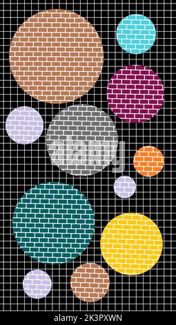 Satz von Objekt minimalistisch gemalten Illustrationen, LED-Bildschirm Textur. LCD-Monitor. Pixel strukturierter TV-Hintergrund, Kreisformen, Projektorraster Stockfoto