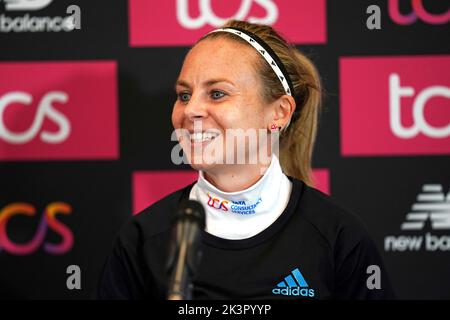 Charlotte Purdue während einer Pressekonferenz im De Vere Hotel im Vorfeld des TCS London Marathon 2022 am Sonntag. Bilddatum: Mittwoch, 28. September 2022. Stockfoto