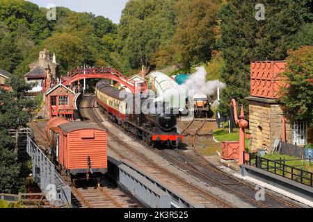 63395 Dampflokomotive am Bahnhof Goathland auf der North Yorkshire Moors Railway Stockfoto