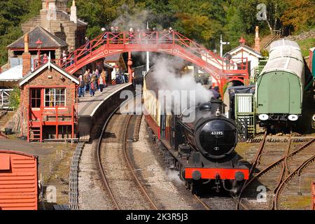 63395 Dampflokomotive am Bahnhof Goathland auf der North Yorkshire Moors Railway Stockfoto