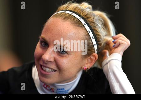 Charlotte Purdue während einer Pressekonferenz im De Vere Hotel im Vorfeld des TCS London Marathon 2022 am Sonntag. Bilddatum: Mittwoch, 28. September 2022. Stockfoto