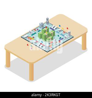 Brettspiel auf dem Tisch. Isometrische Ansicht. Freizeithobby-Konzept. Vektorgrafik Stock Vektor