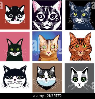 Eine Vektordarstellung verschiedener Katzen Stock Vektor
