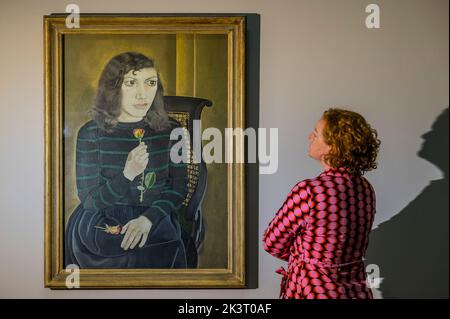 London, Großbritannien. 28. September 2022. Mädchen mit Rosen, 1947-8 - die Ausstellung der Credit Suisse - Lucian Freud: Neue Perspektiven in der Nationalgalerie. Es umfasst über 65 Leihgaben aus der ganzen Welt und wird anlässlich des 100. Geburtstages des großen Künstlers aus dem 20.. Jahrhundert inszeniert. Es läuft vom 1. Oktober 2022 - 22. Januar 2023 Credit: Guy Bell/Alamy Live News Stockfoto