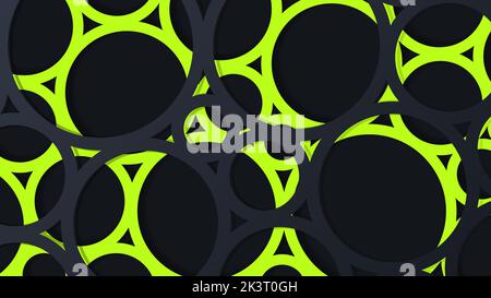 Acid Green abstrakt 3D voronoi organische Struktur auf schwarzem Hintergrund. Moderne geometrische Kulisse mit chaotischer Struktur auf Papier geschnitten Stil. Futuristisch Stock Vektor