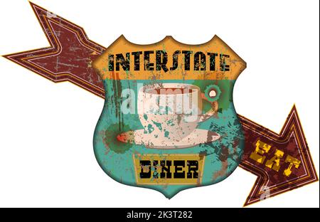 Grungy american Diner Zeichen, Retro grungy Vektor Illustration, Retro Distressed, verwittert, vintage Stock Vektor