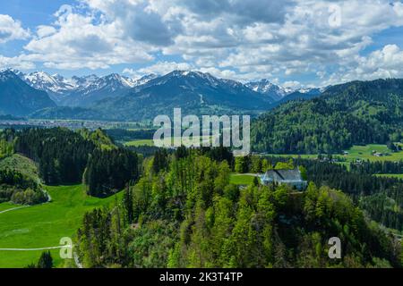 Luftaufnahme in die schöne Oberallgäu-Region um Schöllang und Fischen Stockfoto