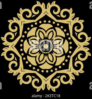 Orientalisches Muster mit Arabesken und floralen Elementen. Traditionelle klassische runde goldene Verzierung. Vintage schwarz-goldenes Muster mit Arabesken Stockfoto