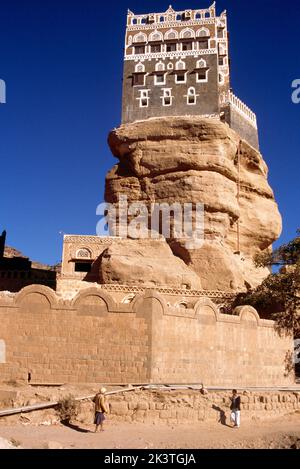 Wadi Dahr Jemen Dar Al-Hajar Rock Palast (Palast des Imam) Stockfoto