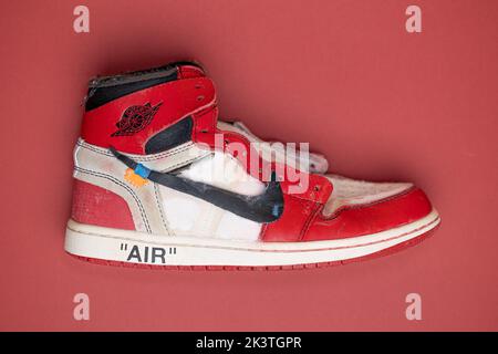 Hype Nike Air Jordan 1 Sneakers. Seltene Sneaker. Stockfoto
