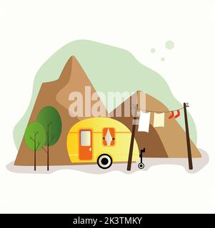 Bunte Camping LKW flache Illustration Design Stockfoto