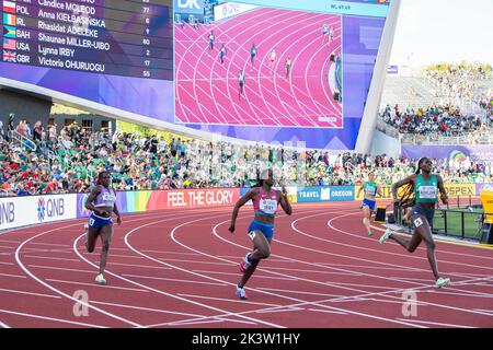 Victoria Ohuruogu, Lynna Irby und Rhasirat Adeleke im Halbfinale der Frauen 400m bei den Leichtathletik-Weltmeisterschaften, Hayward Field, Euge Stockfoto