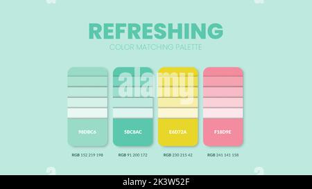 Aktualisieren Farbe Führer Buch Karten Beispiele. Farbschemata oder Farbschemata Kollektion. Farbkombinationen in RGB oder HEX. Satz der Trendfarbe swa Stock Vektor
