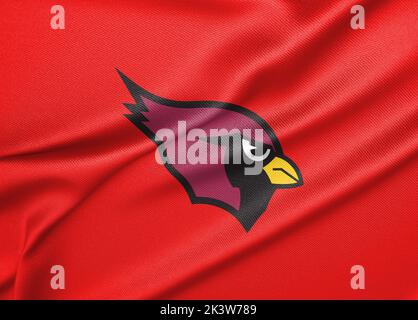 Flagge Arizona Cardinals, Flagge der amerikanischen Fußballmannschaft Arizona Cardinals, Stoffflagge Arizona Cardinals, 3D Arbeit und 3D Bild. Jerewan, Armenien - 2022 Stockfoto