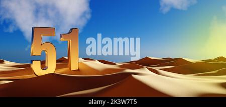 51 Nationalfeiertag der VAE - Golden 51 in Desert Sand - 3D Illustration Render Stockfoto