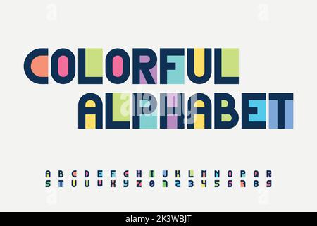 Modernes flaches Design buntes Alphabet mit Ziffern Stock Vektor