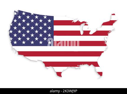 Flagge der Vereinigten Staaten von Amerika (USA, USA, Amerika) in Form einer Karte der USA. Stockfoto