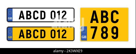 Vereinigtes Königreich Nummernschild Registrierung. Britisches Nummernschild europa england Automobilsymbol. Stock Vektor