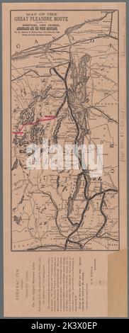 Karte der Route nach Saratoga, Lake George, Adirondacks und den White Mountains: Über die Eisenbahnlinien von Delaware & Hudson Canal Co., Lake George, Lake Champlian's Dampfer Saranac Inn, ehemals Prospect House, am Upper Saranac Lake kartografisch. Karten, Touristenkarten. 1886. Lionel Pincus und Prinzessin Firyal Map Division. Delaware and Hudson Canal Company, Railroads , New York (Bundesstaat) , Adirondack Mountains (N.Y.), Adirondack Mountains Region (N.Y.), George, Lake, Region (N.Y.) : See), Champlain, See, Region, Champlain, Lake, George, Lake (N.Y. : See), Adirondack Mountains (New York) Stockfoto