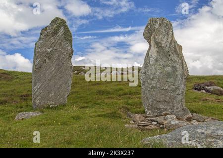 Callanish VIII stehende Steine, Bernera, große Bernera, Hebriden, Äußere Hebriden, Westliche Inseln, Schottland, Vereinigtes Königreich, Großbritannien Stockfoto