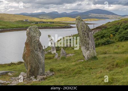 Callanish VIII. Stehende Steine in Tursachan Chalanais, Bernera, Bernera, Hebriden, Äußere Hebriden, Western Isles, Schottland, Vereinigtes Königreich, Grea Stockfoto