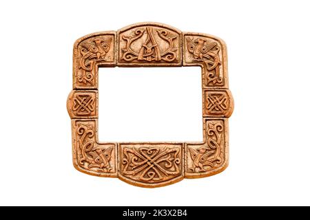 Keramik isoliert Rahmen Ornament keltisches Symbol Vogel stilisierte Tier mythologischen Vogel Fantasie Art Deco Rahmen mittelalterliches Muster keltische Grenze. Keltisch Stockfoto