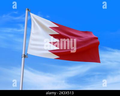 Schöne Bahrain Flagge winkt im Wind mit Himmel Hintergrund - 3D Abbildung - 3D Render Stockfoto