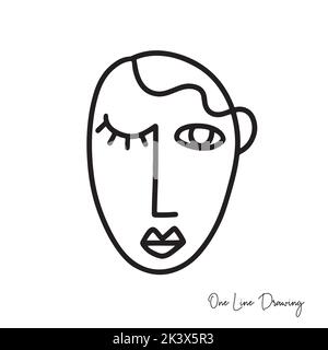 Mode Kubismus eine Linie Zeichnung menschlichen Gesichts Stock Vektor