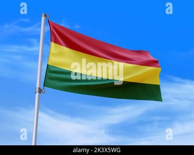 Wunderschöne Bolivienflagge im Wind winkt mit Himmelshintergrund - 3D Abbildung - 3D Rendering Stockfoto