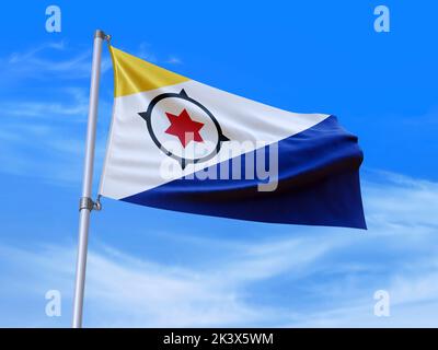 Schöne Bonaire Flagge winkt im Wind mit Himmel Hintergrund - 3D Abbildung - 3D Rendern Stockfoto