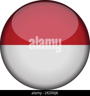 indonesia Flagge in glänzenden runden Knopf der Ikone. indonesien Emblem isoliert auf weißem Hintergrund. Nationales Konzeptschild. Unabhängigkeitstag. Vektorgrafik Stock Vektor
