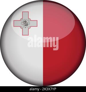 malta Flagge in glänzenden runden Knopf der Ikone. malta Emblem isoliert auf weißem Hintergrund. Nationales Konzeptschild. Unabhängigkeitstag. Vektorgrafik. Stock Vektor