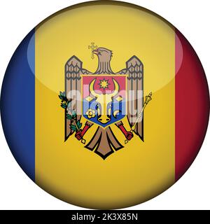 moldawien Flagge in glänzenden runden Knopf der Ikone. moldawien Emblem auf weißem Hintergrund isoliert. Nationales Konzeptschild. Unabhängigkeitstag. Vektorgrafik Stock Vektor