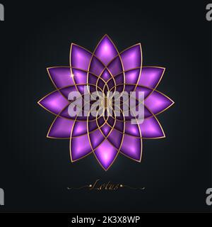 Lila Lotusblume, heilige Geometrie Mandala, goldene Luxus-Ornament, Gold Linie Kunst floral Logo. Blumenblüten Symbole von Yoga, Spa, Schönheitssalon, Stock Vektor