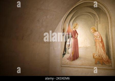 Verkündigung Fresko von Fra Angelico in einer Mönchszelle im Museum San Marco in Florenz Italien Stockfoto