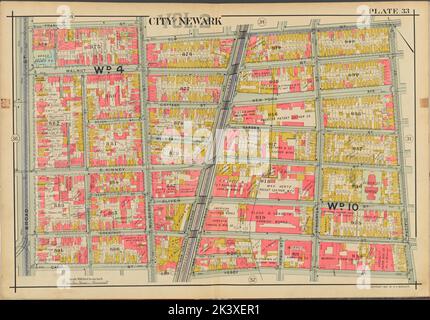 Newark, V. 2, doppelseitige Platte Nr. 33 Karte begrenzt durch Franklin St., Elm St., Pacific St., Vesey St., Camp St., Broad St. Kartografisch. Atlanten, Karten. 1911-12. Lionel Pincus und Princess Firyal Map Division. Newark (N.J.) Stockfoto