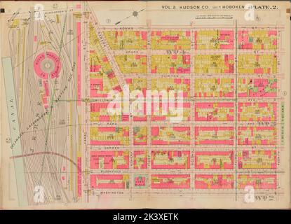 Hudson County, V. 2, Doppelseite Plate No. 2 Karte begrenzt durch Adams St., 4. St., Washington St., Ferry St. kartografisch. Atlanten, Karten. 1908 - 1909. Lionel Pincus und Princess Firyal Map Division. Jersey City (N.J.), Hudson County (N.J.) Stockfoto