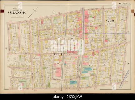 Teil der Stadt Orange. Doppelseitige Platte Nr. 2 Karte begrenzt durch Centre St., N. Centre St., Wallace St., Elm St., Hillyer St., Oakwood Ave., Wilson St., Taylor St. Kartografisch. Atlanten, Karten, Katasterkarten. 1904. Lionel Pincus und Prinzessin Firyal Map Division. Essex County (N.J.), Immobilien , New Jersey , Essex County (N.J.) Stockfoto